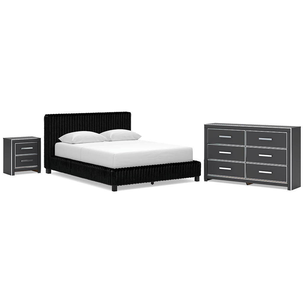 Queen Upholstered Bed Set - Matte Black Contemporary Queen Upholstered Bed Set - Matte Black Contemporary
