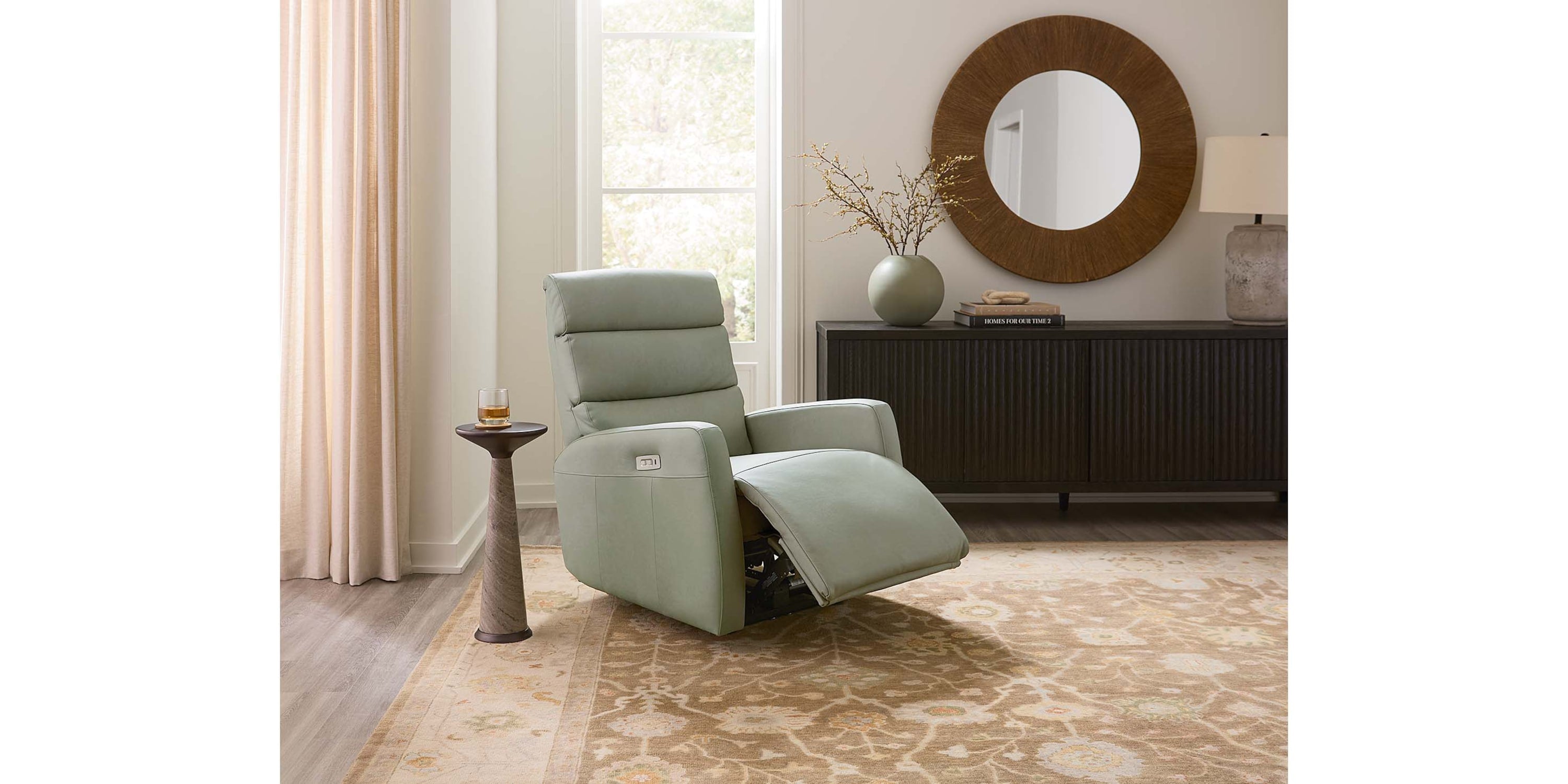 Hudson Leather Track Arm Zero Gravity Power Recliner Bassett