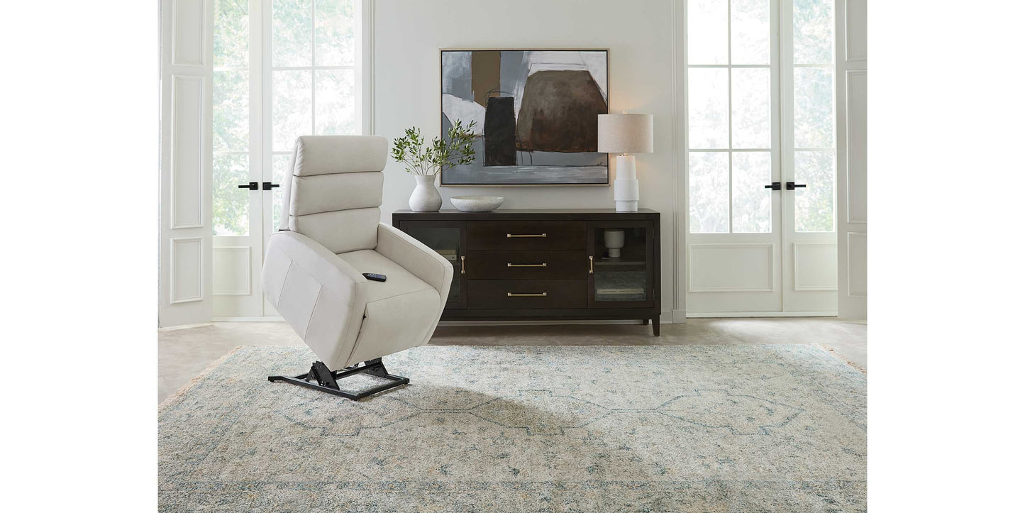 Hudson Leather Track Arm Lay Flat Power Lift Recliner Bassett