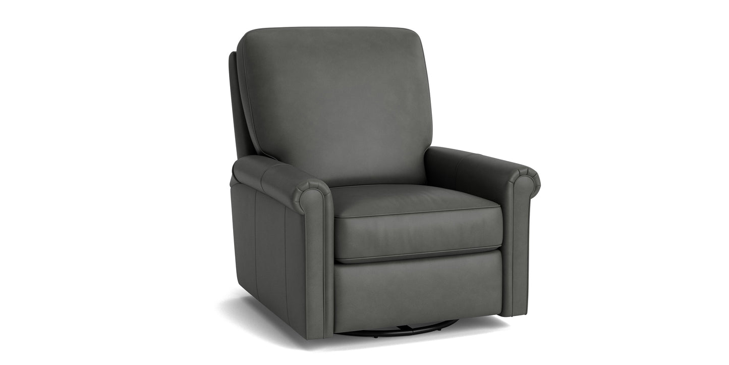 Thompson Leather Panel Arm Swivel Glider Chair Bassett Bedroom Furniture