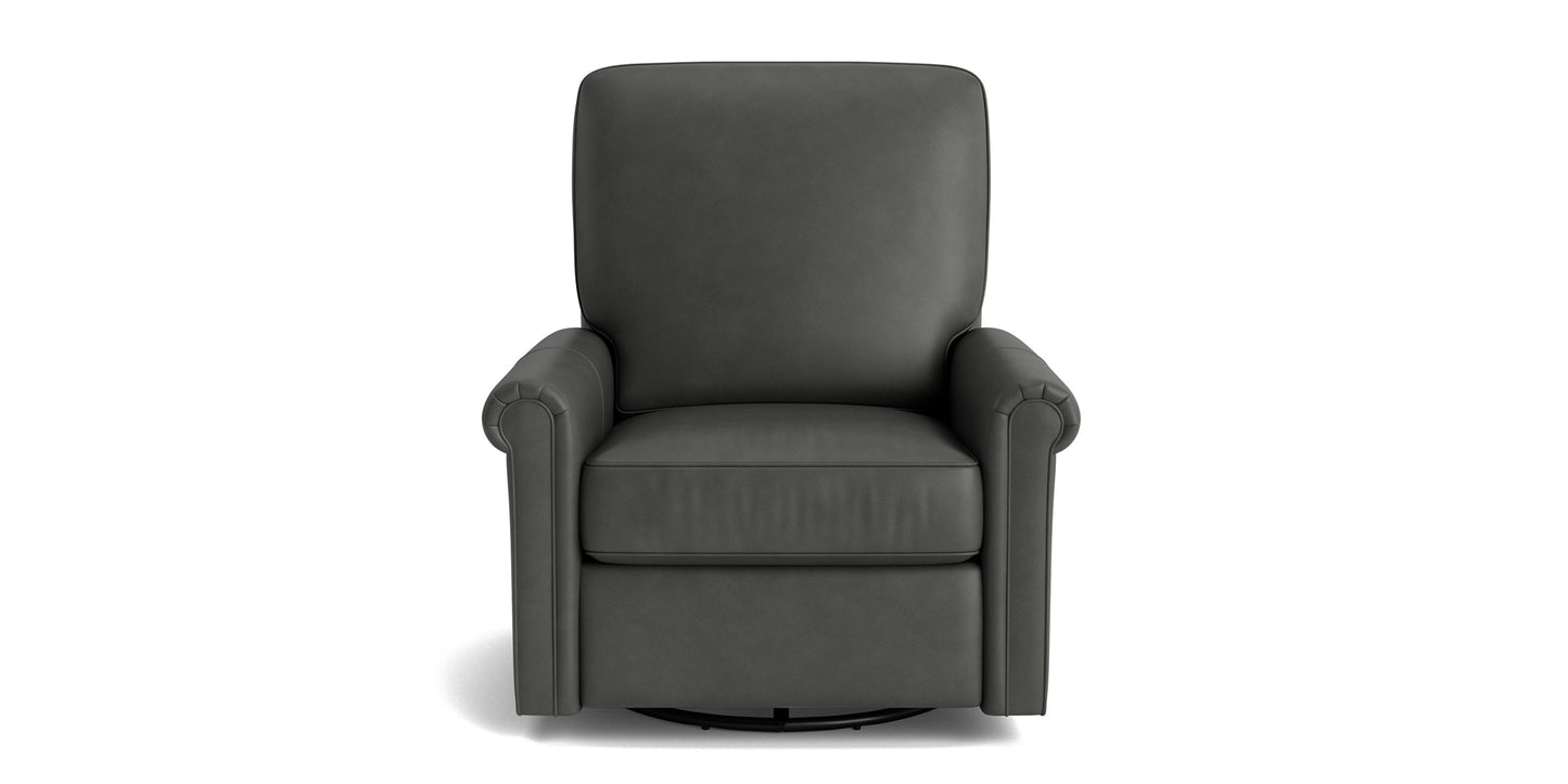 Thompson Leather Panel Arm Swivel Glider Chair Bassett Bedroom Furniture