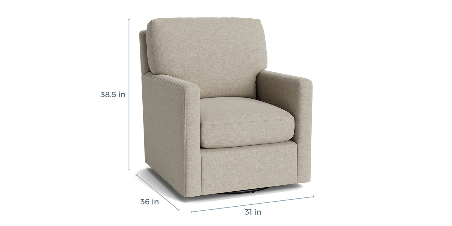 Bassett Trent Swivel Chair — Tailored Swivel, Custom Fabric — dimensions