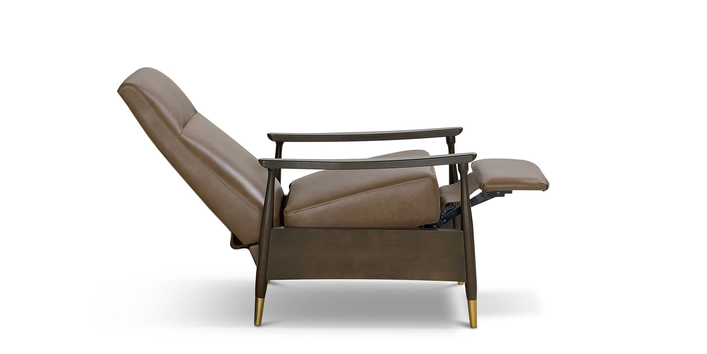 Maris Leather Manual Recliner with Wood Frame Bassett