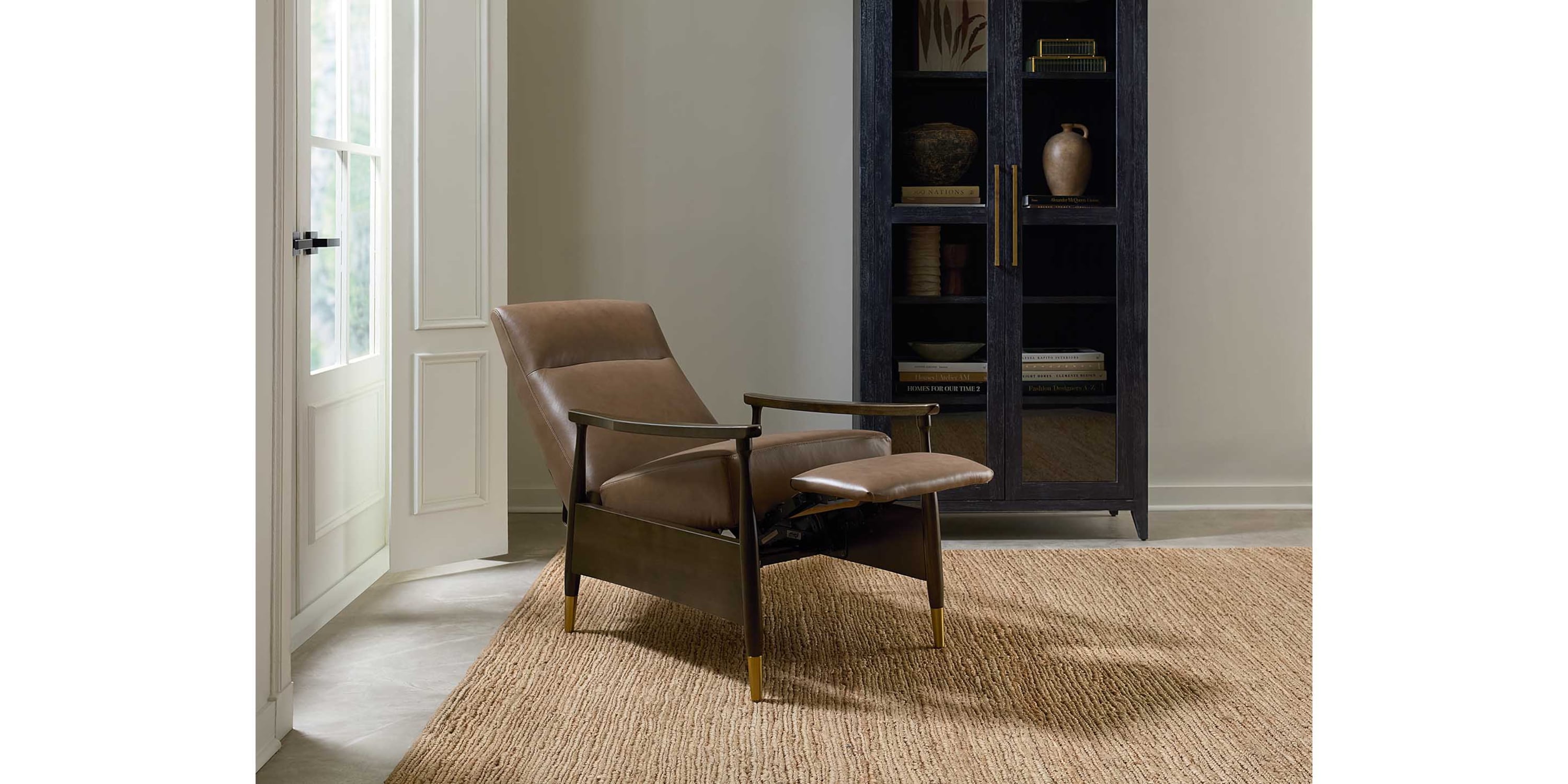 Maris Leather Manual Recliner with Wood Frame Bassett