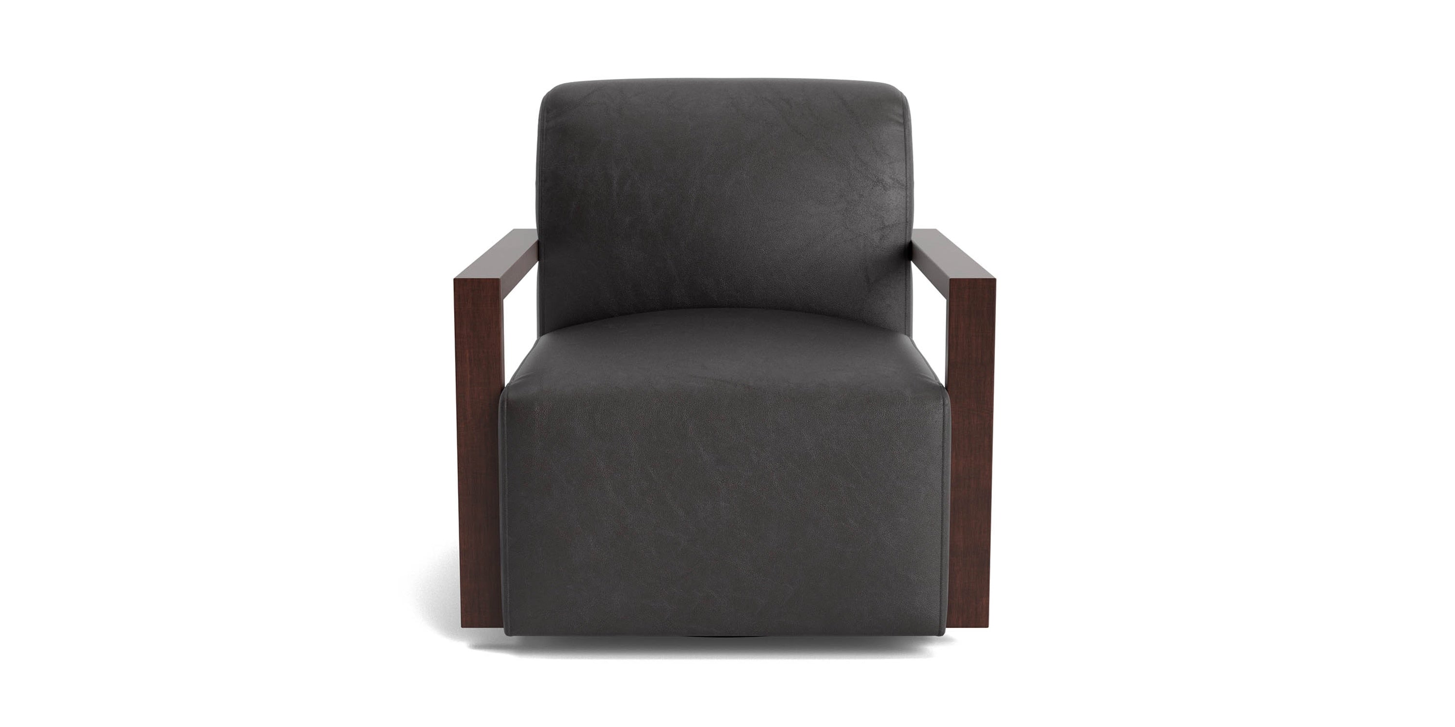 Creswell Leather Wood Arm Swivel Chair Bassett