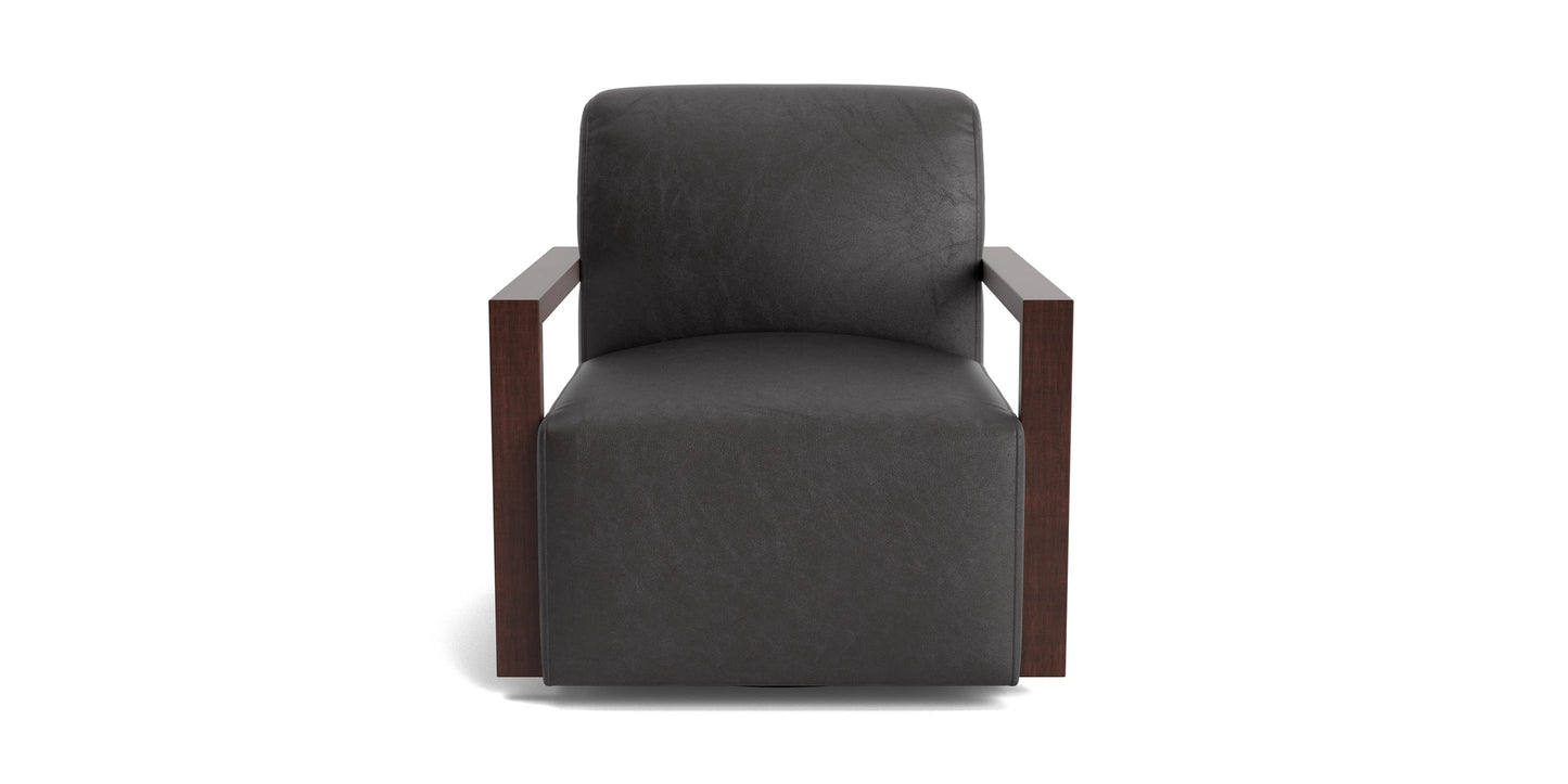 Creswell Leather Wood Arm Swivel Chair Bassett
