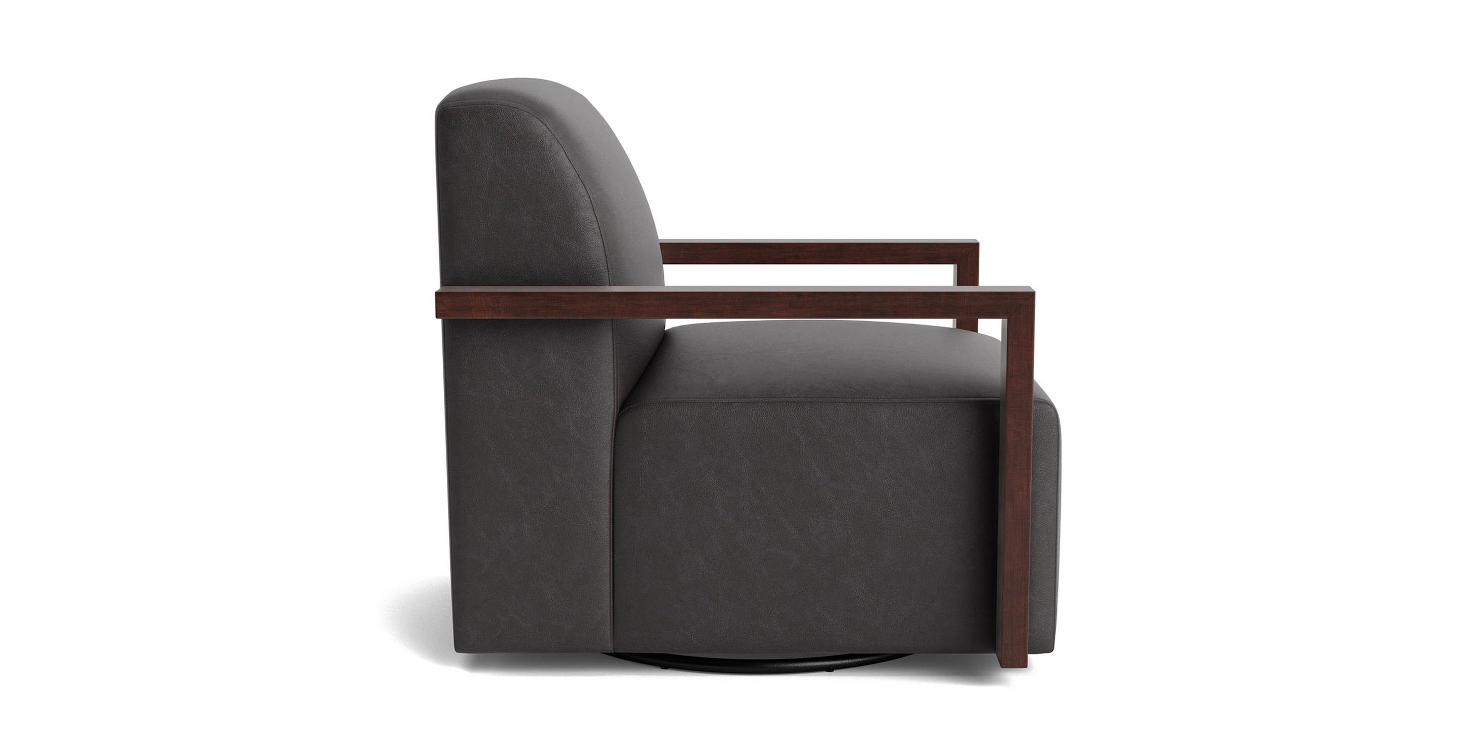 Creswell Leather Wood Arm Swivel Chair Bassett