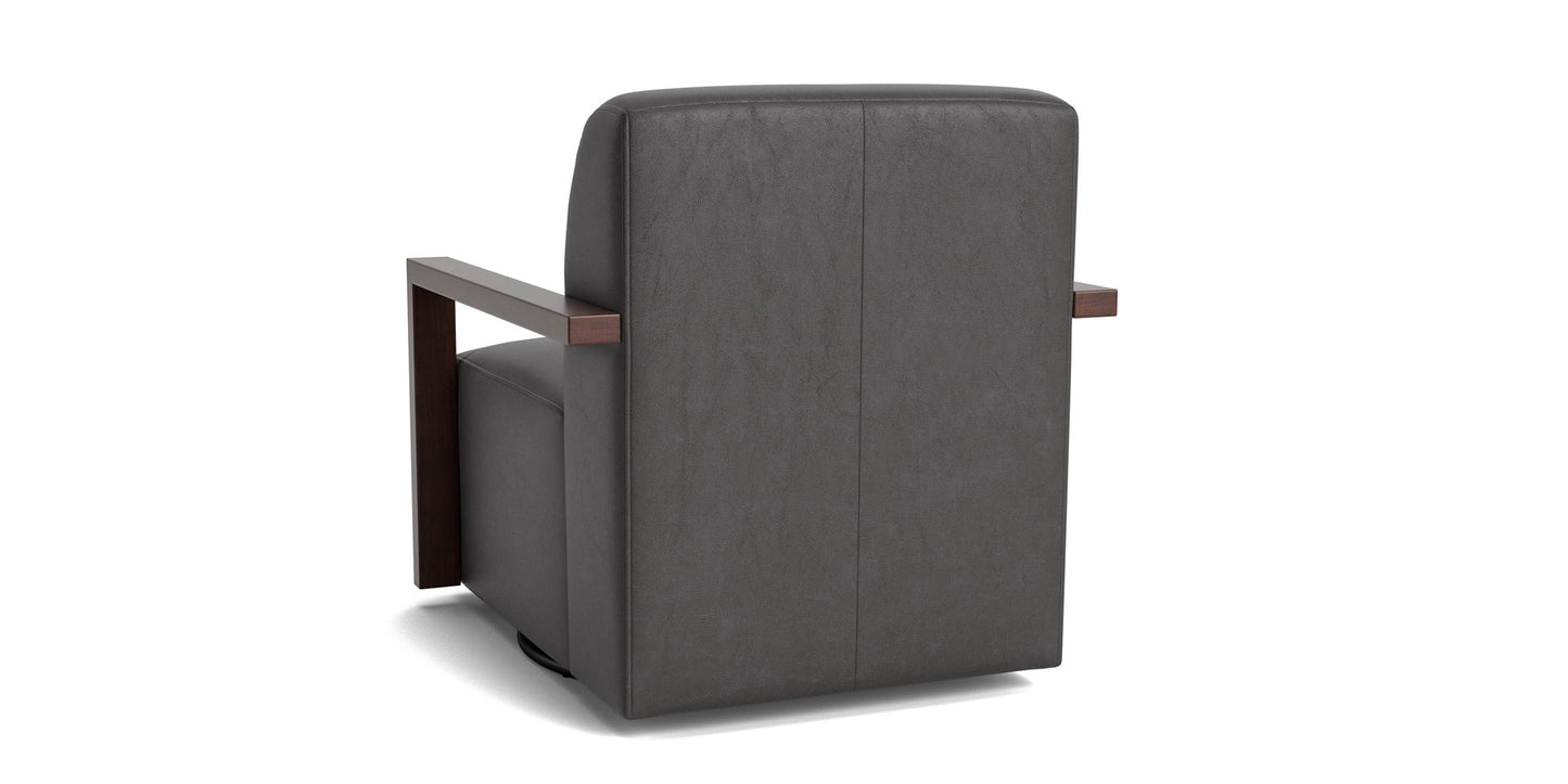Creswell Leather Wood Arm Swivel Chair Bassett