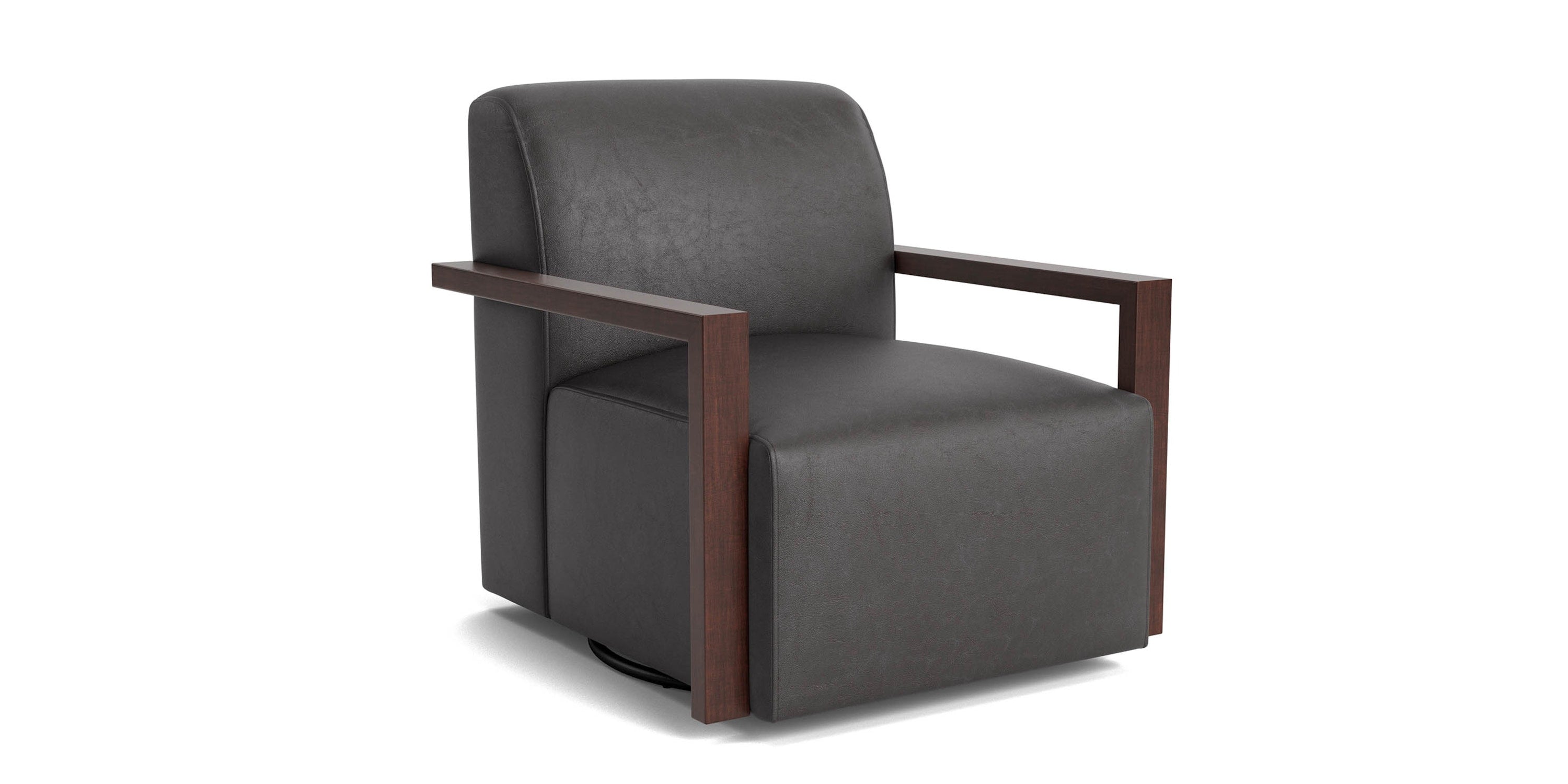 Creswell Leather Wood Arm Swivel Chair Bassett