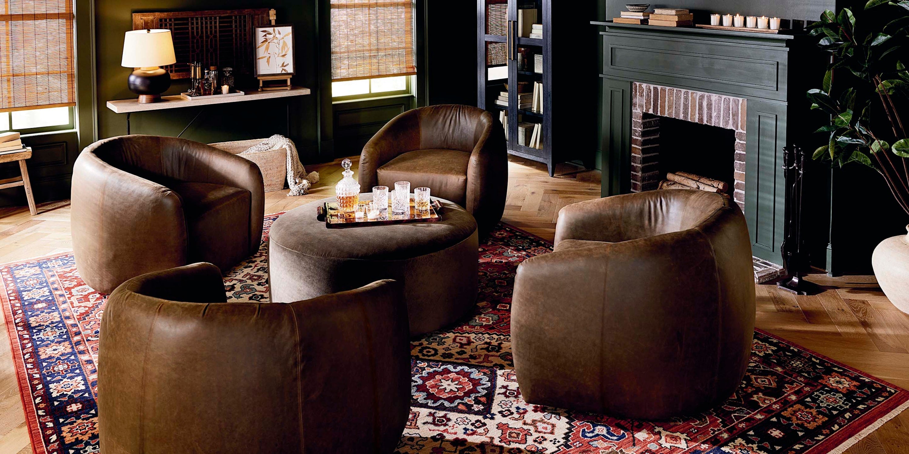 Garner Leather Barrel Swivel Chair Bassett