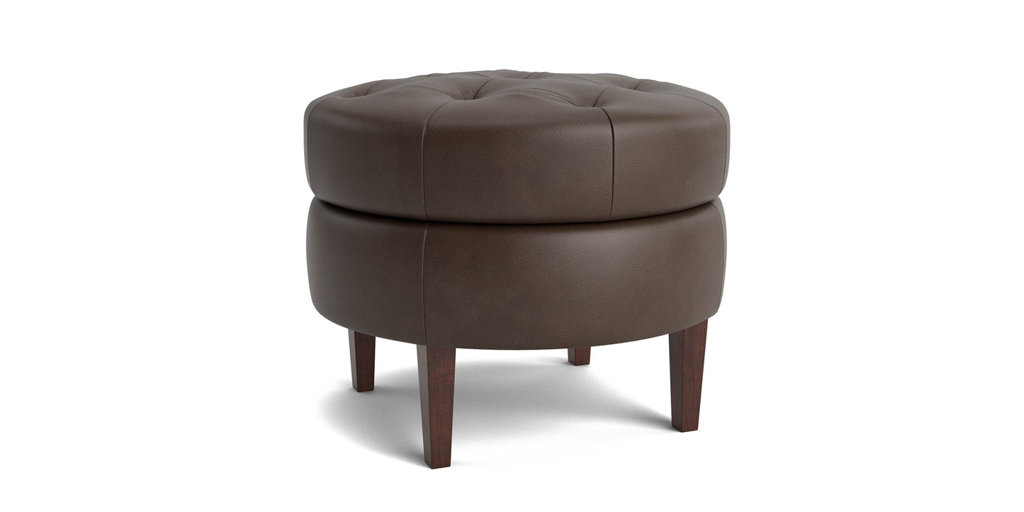 Delway Round Leather Ottoman Bassett