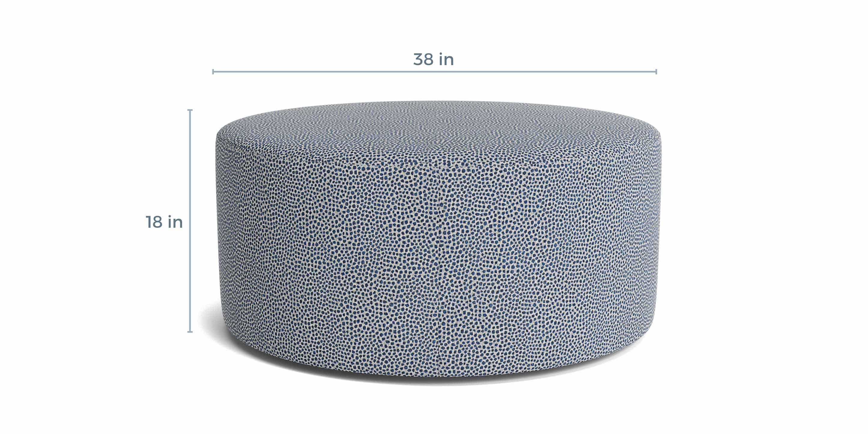 Bassett Rolland 38-Inch Round Ottoman — Custom Fabric, Made in USA — dimensions