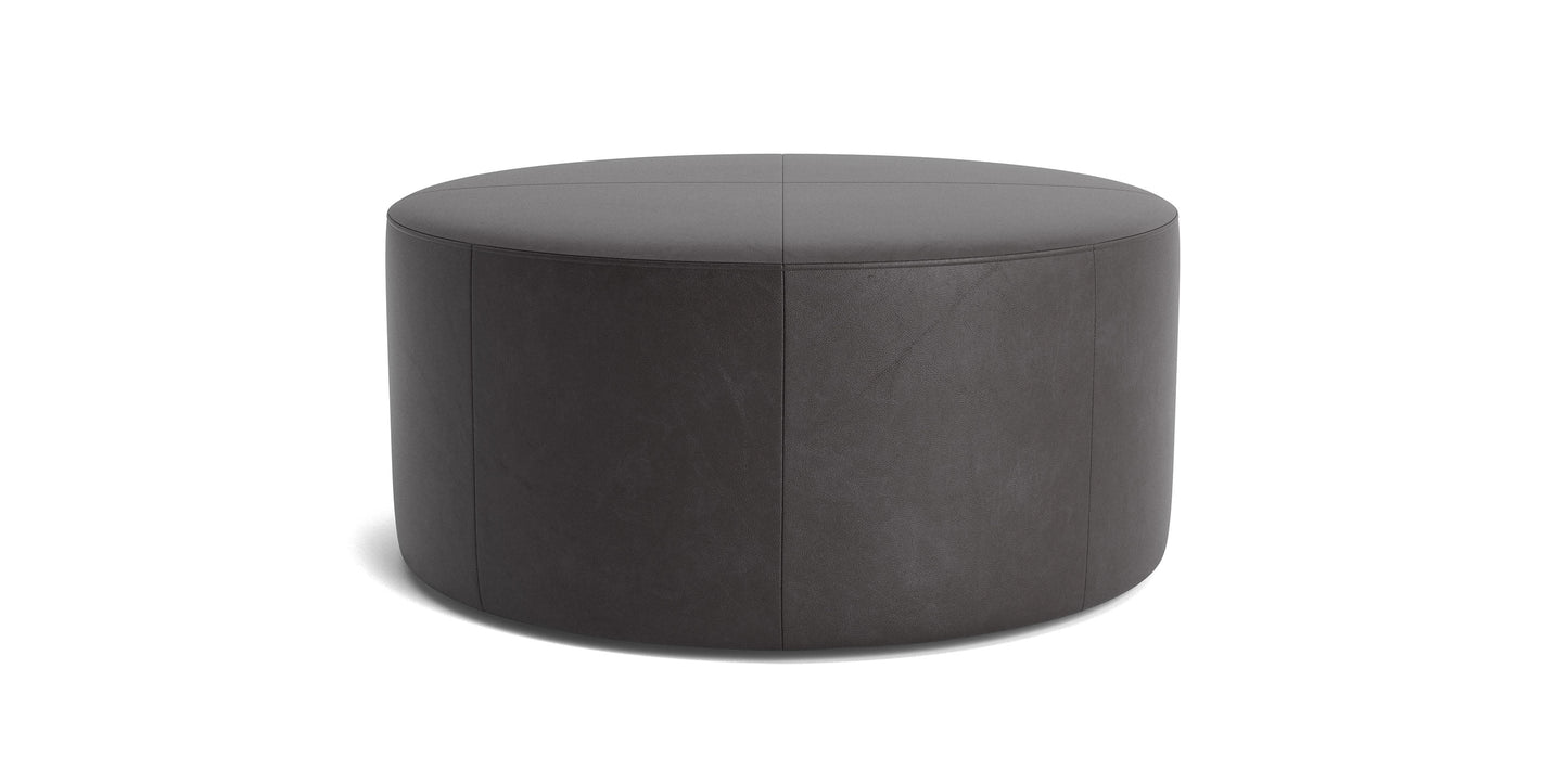 Bassett Rolland 44-Inch Round Ottoman — Leather, Made in the USA