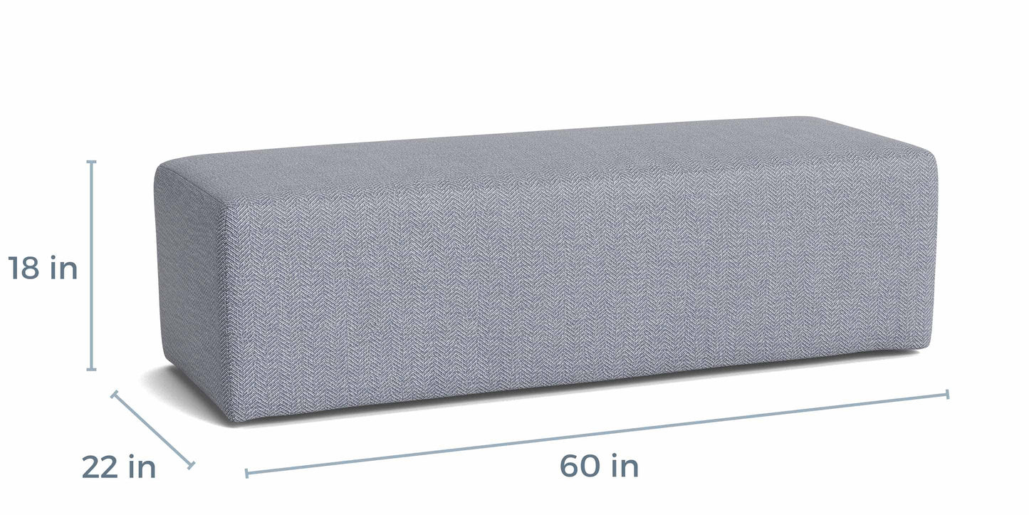 Bassett Rolland Rectangular Ottoman — Custom Fabric, Made in USA — dimensions