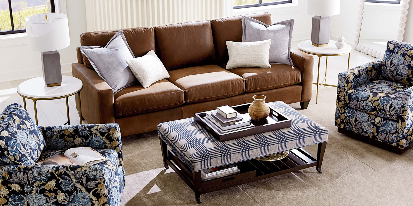 True Custom® Leather Large Track Arm Sofa Bassett