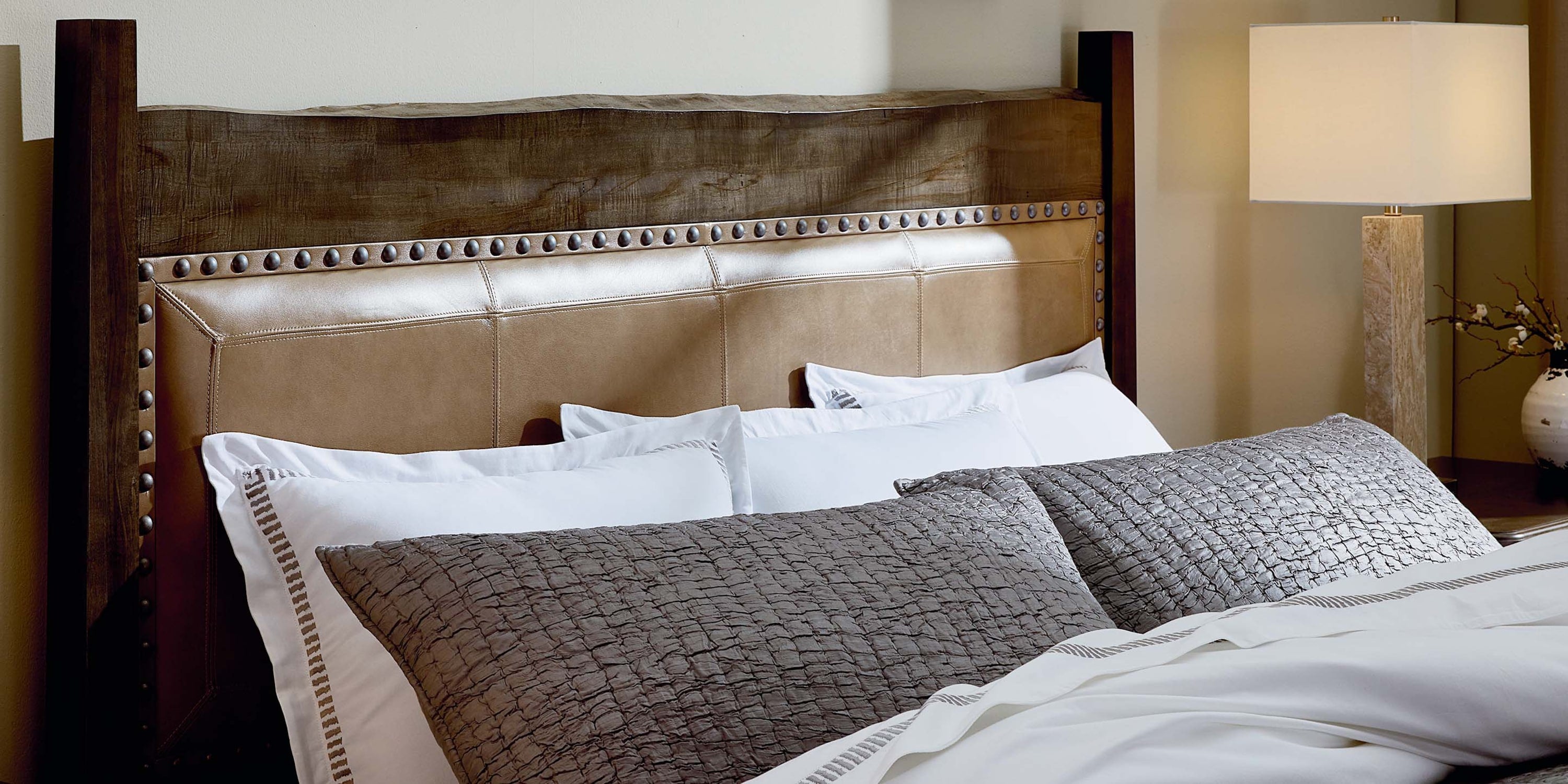 Heritage Live Edge Leather Upholstered Bed Bassett Bedroom Furniture