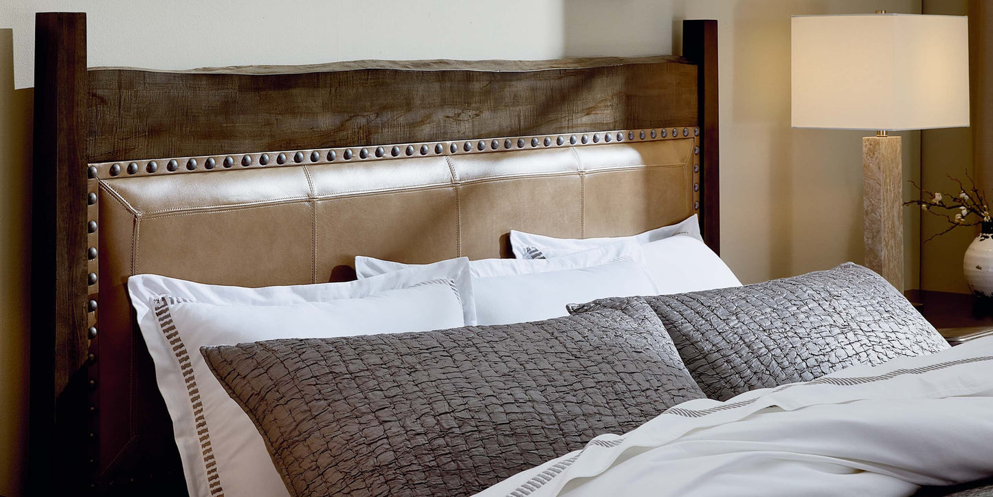 Heritage Live Edge Leather Upholstered Bed Bassett Bedroom Furniture