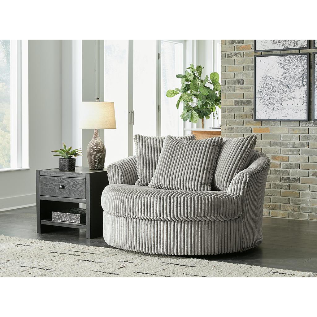 Lindyn Oversized Swivel Accent Chair — Fog Gray Spinning Lounger Signature Design by Ashley® Living Room