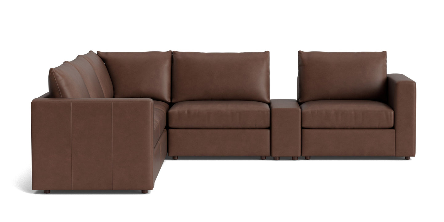 Beckham Track Arm Leather Modular Sectional with Console Bassett