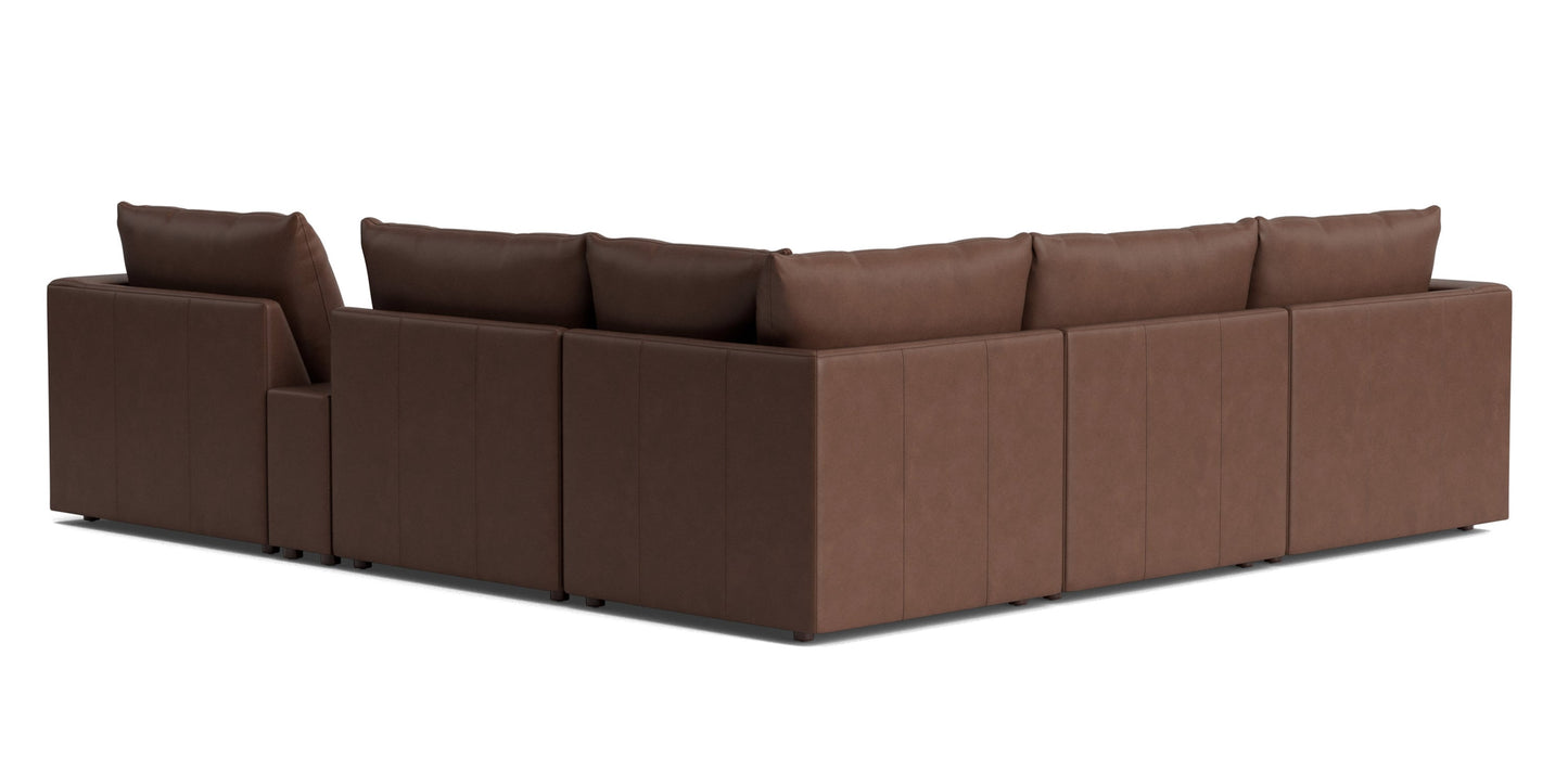 Beckham Track Arm Leather Modular Sectional with Console Bassett