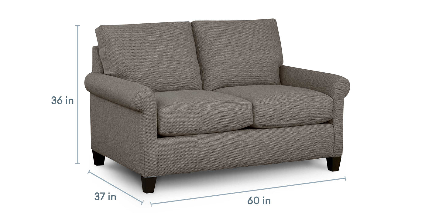 Bassett Spencer Loveseat — Your Fabric, Made in the USA — dimensions