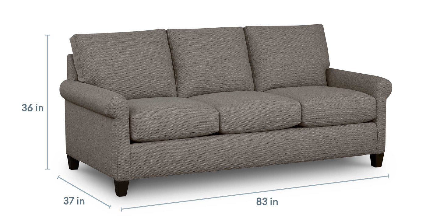 Bassett Spencer Sofa — Custom Fabric, Made in the USA — dimensions
