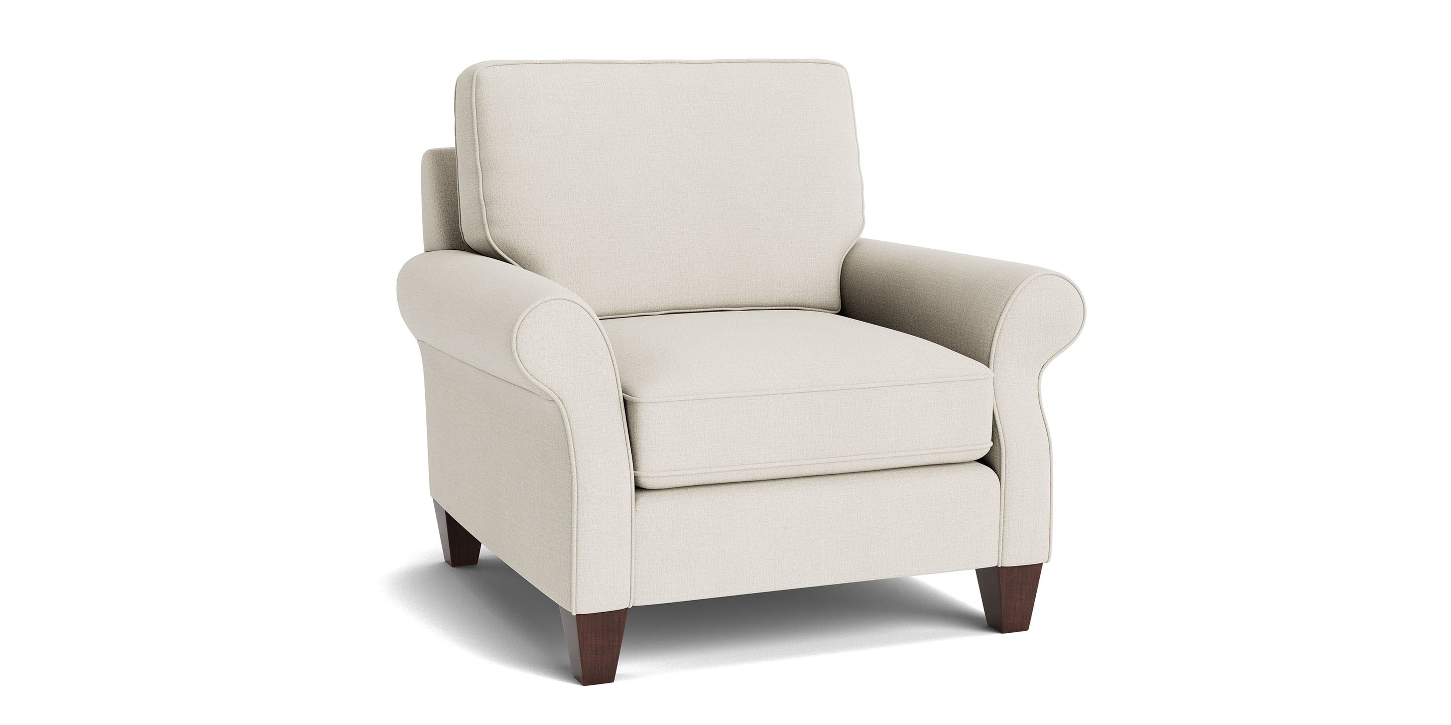 Bassett Davenport Chair — Custom Fabric, Classic Rolled Arms Bassett Sofa