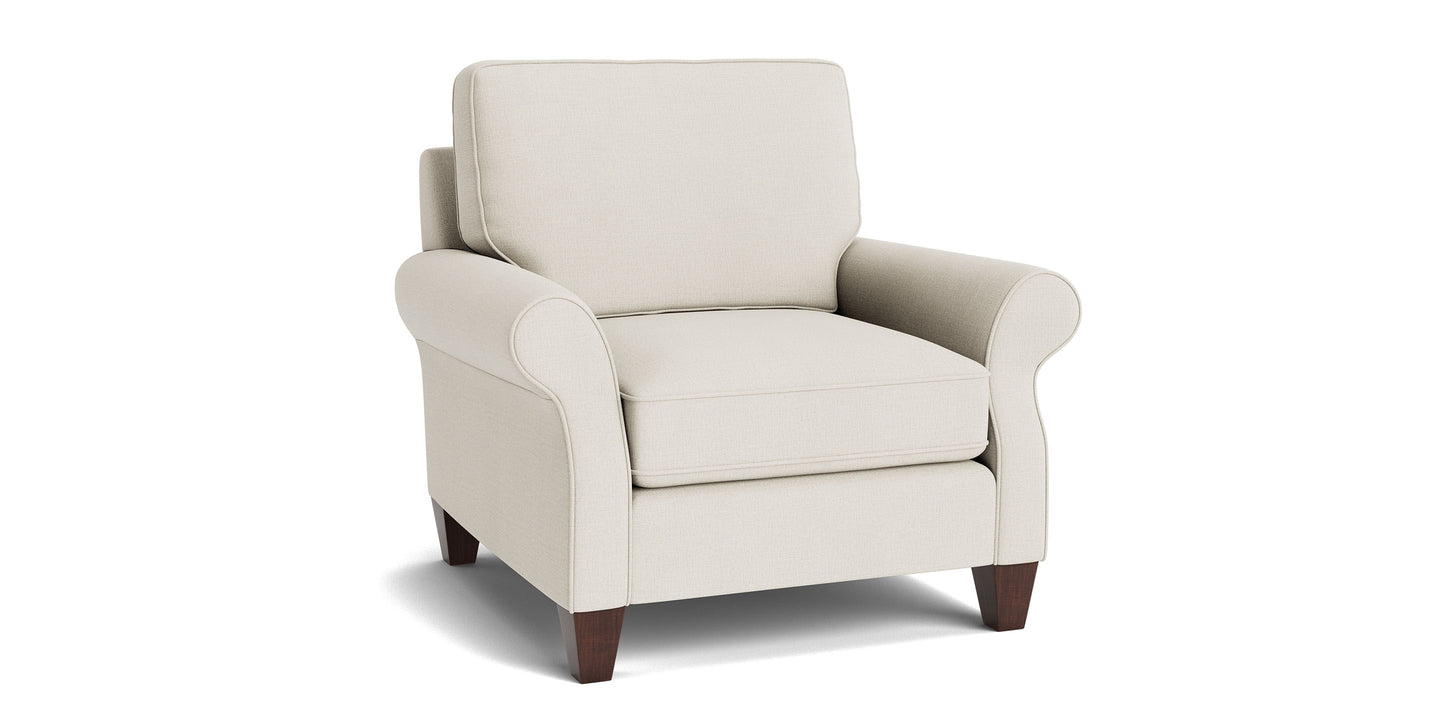 Bassett Davenport Chair — Custom Fabric, Classic Rolled Arms Bassett Sofa