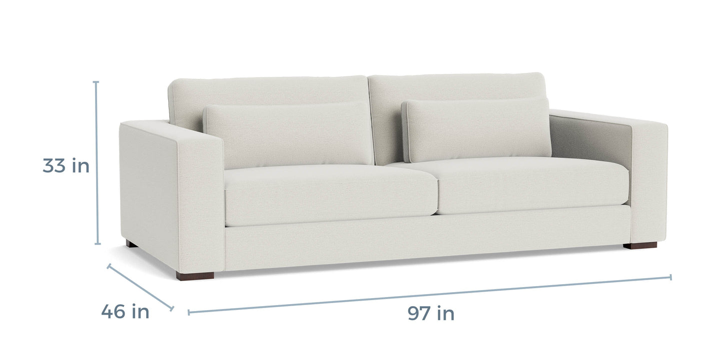 Bassett Moby Sofa — Oversized Deep Seating, Custom Fabric — dimensions