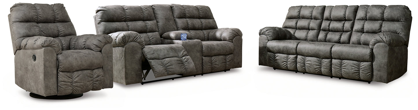 Derwin Reclining Sofa, Loveseat and Recliner