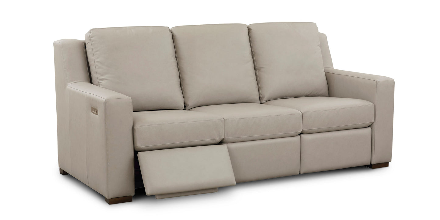 Somers Leather Track Arm Reclining Sofa Bassett