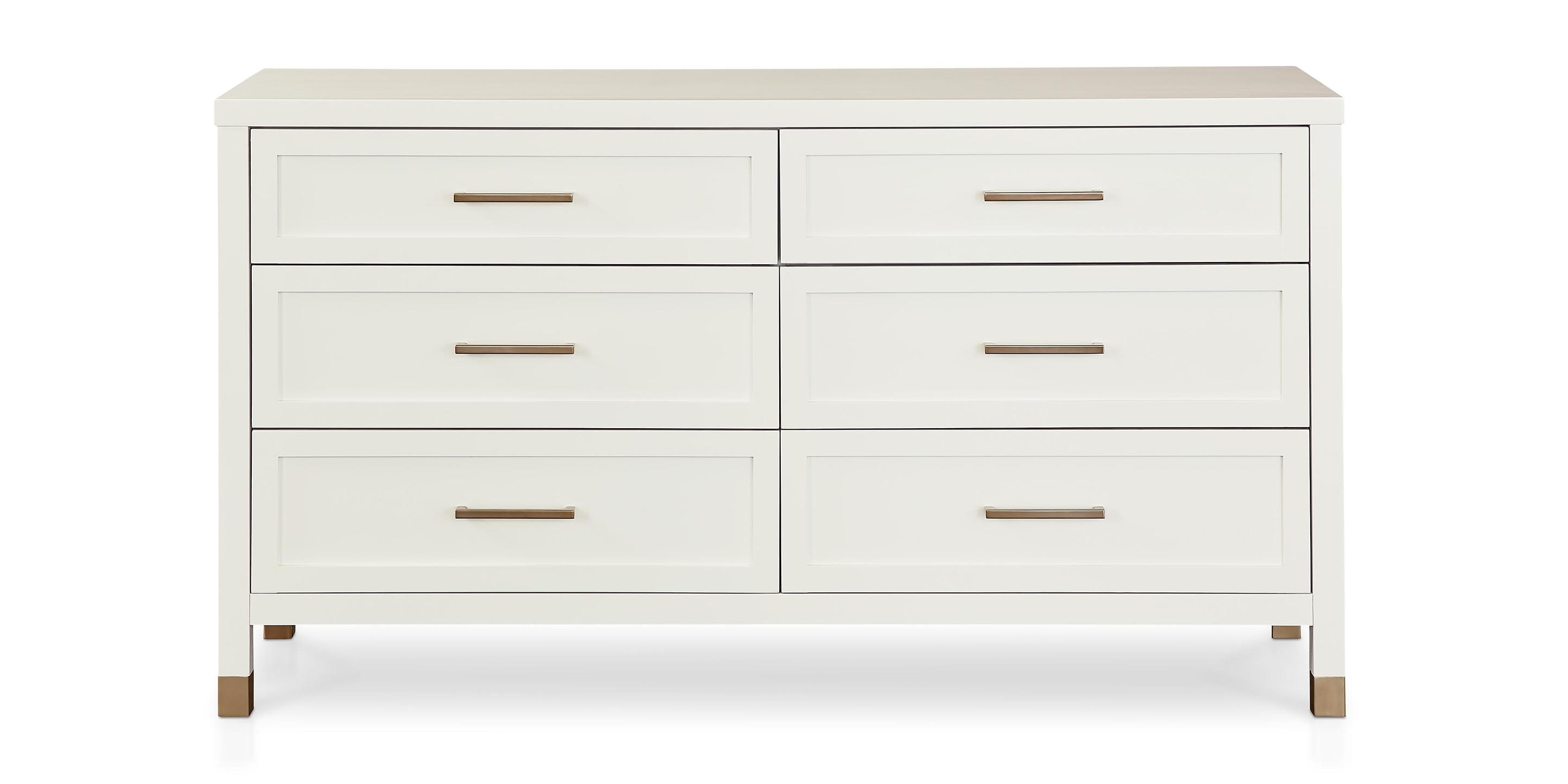 Bassett Tidewater 6 Drawer Dresser — Hampton White, Brass Pulls