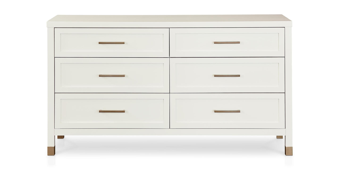 Bassett Tidewater 6 Drawer Dresser — Hampton White, Brass Pulls