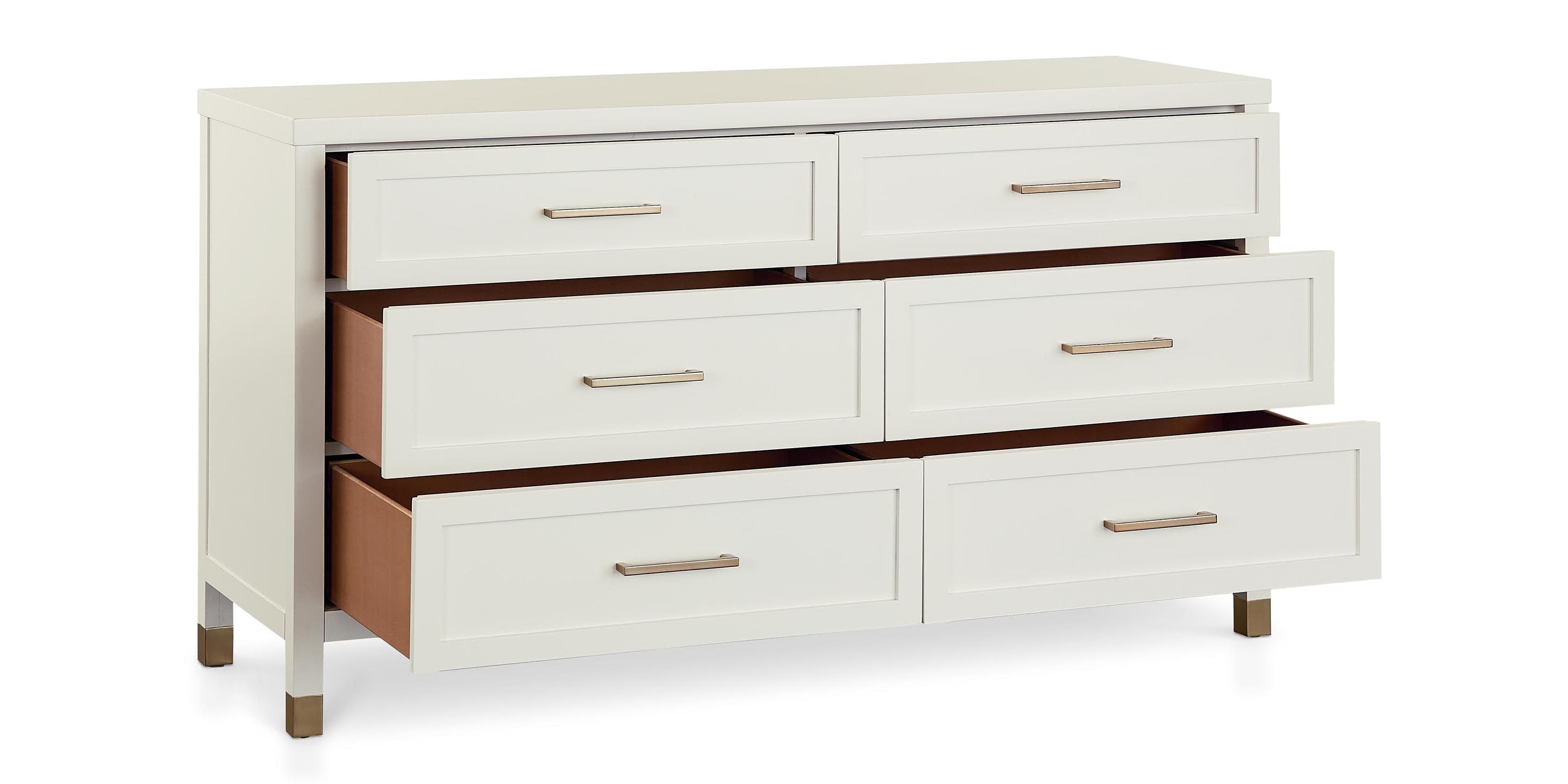 Bassett Tidewater 6 Drawer Dresser — Hampton White, Brass Pulls