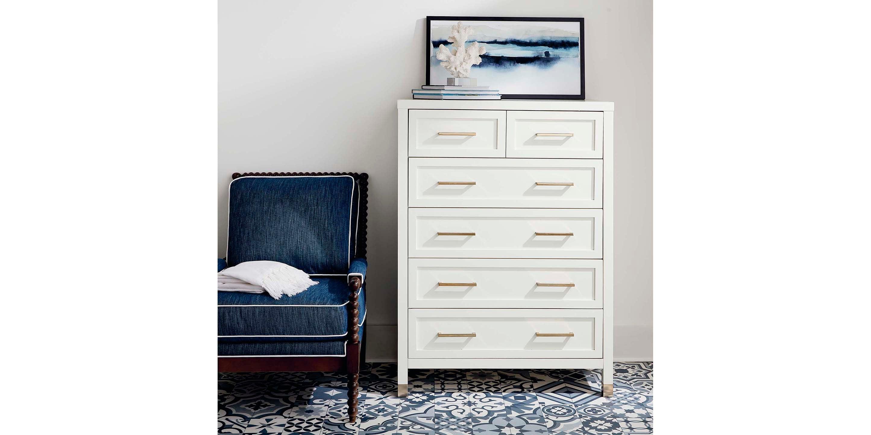 Bassett Tidewater Tall Chest — Slim Footprint, Hampton White Bassett Chest