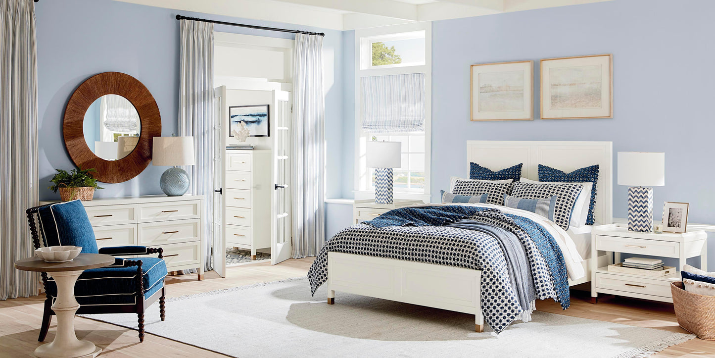 Bassett Tidewater Panel Bed — Hampton White, Coastal Calm Bassett Bed