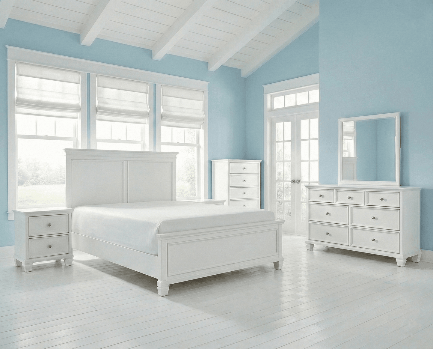 Fortman Queen Panel Bed with Mirrored Dresser Ashley® Bedroom
