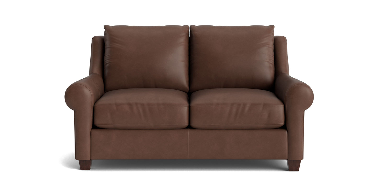 Ellery Leather Roll Arm Loveseat Bassett