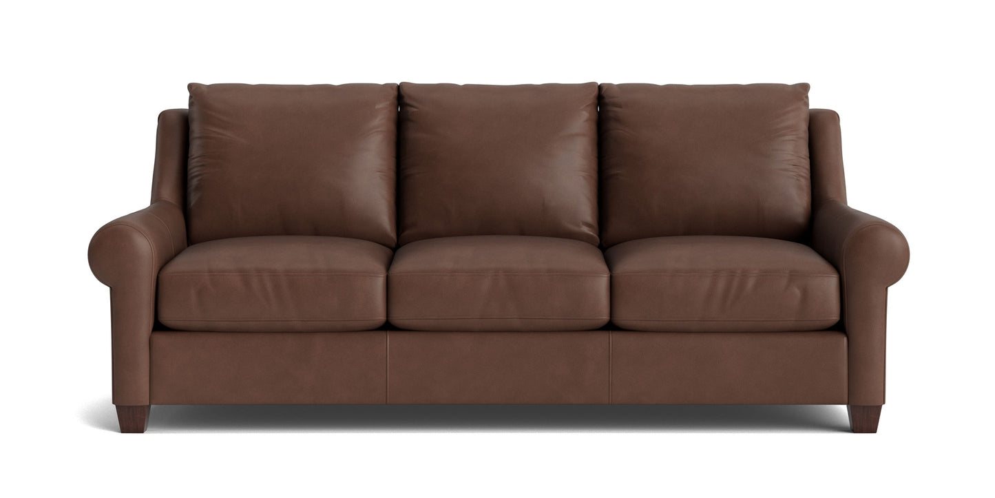 Ellery Leather Roll Arm Sofa Bassett