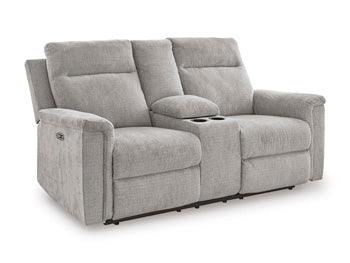 Barnsana Power Reclining Console Loveseat — Ash Chenille Signature Design by Ashley® Living Room
