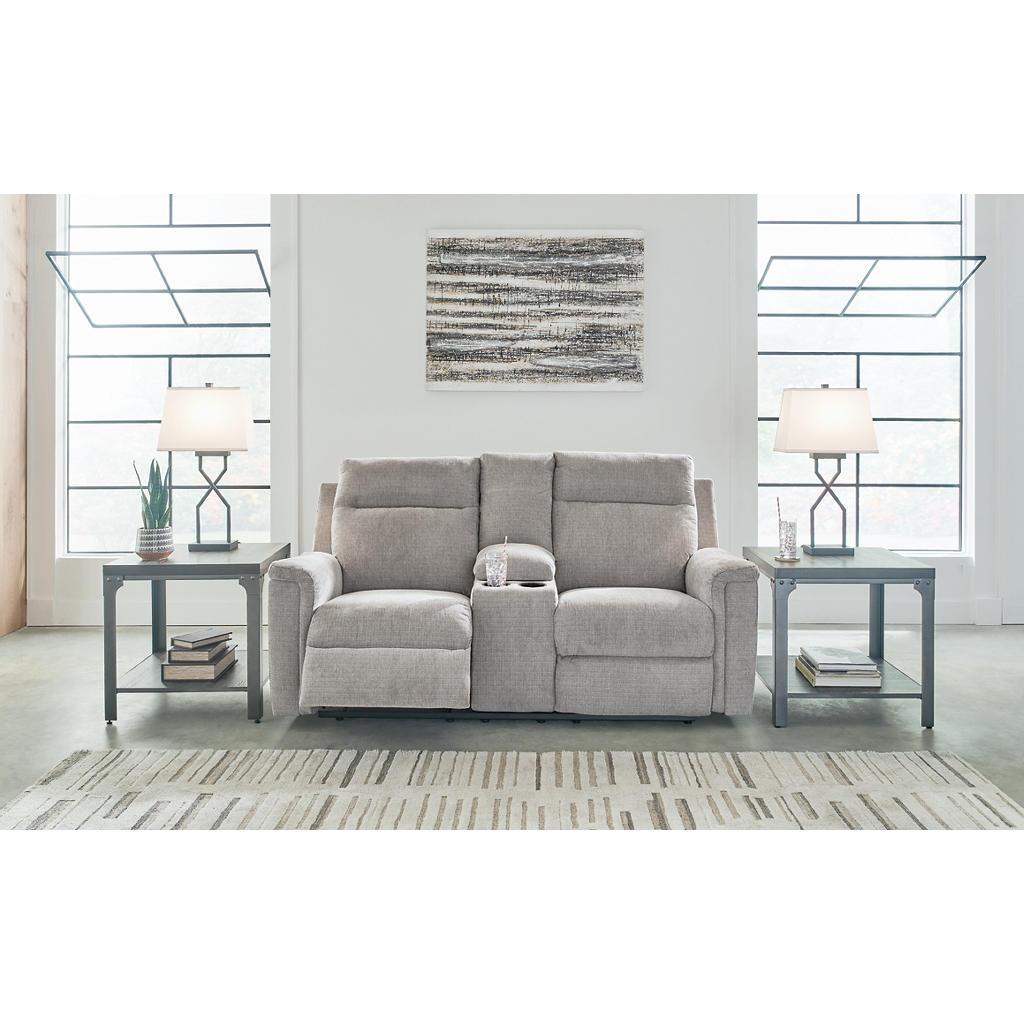Barnsana Power Reclining Console Loveseat — Ash Chenille Signature Design by Ashley® Living Room