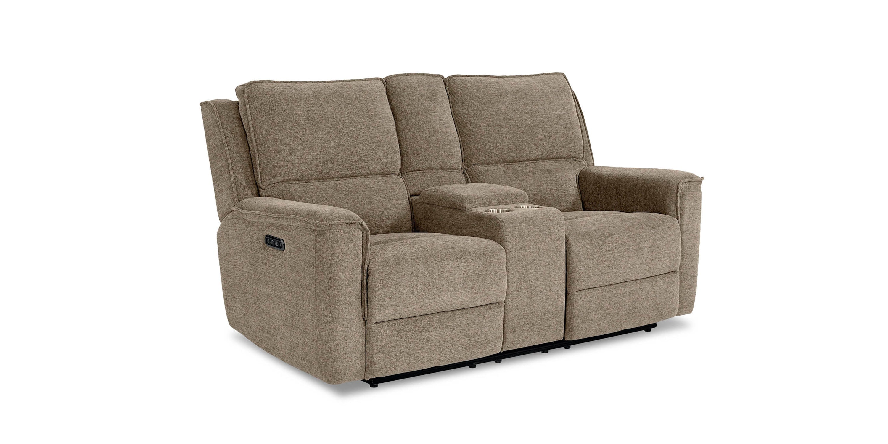Calvin Power Reclining Loveseat with Center Console Bassett