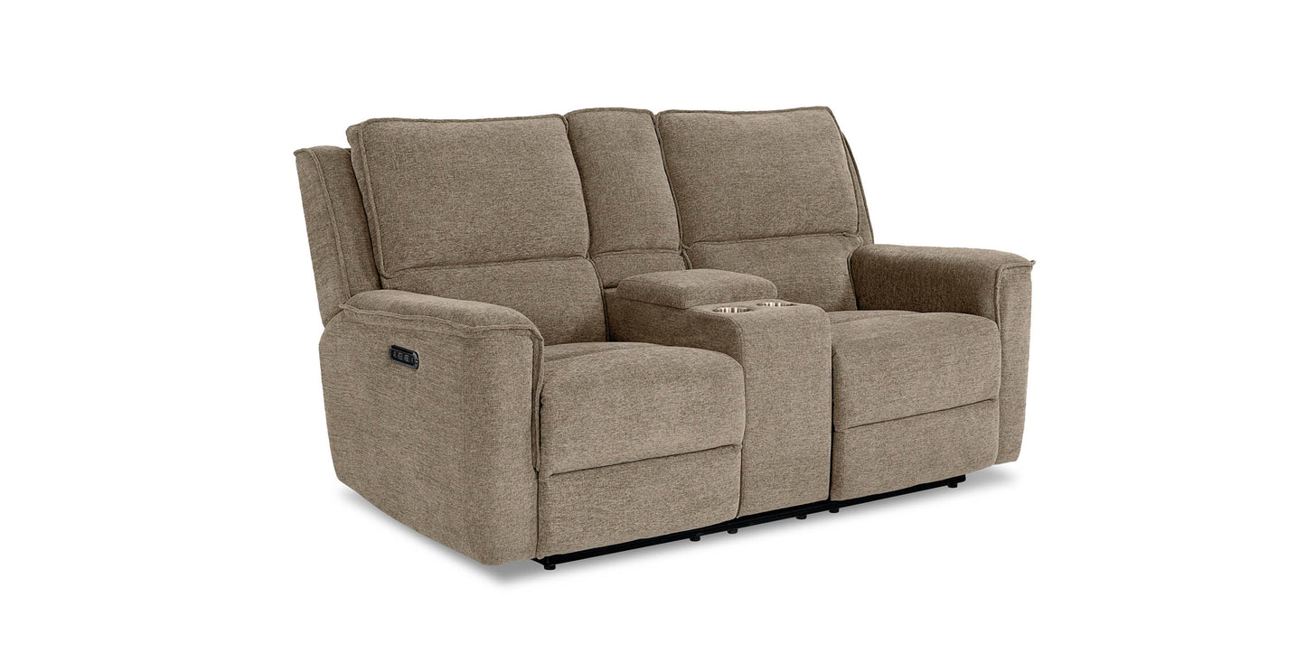 Calvin Power Reclining Loveseat with Center Console Bassett