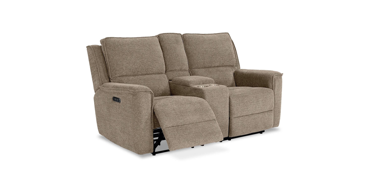 Calvin Power Reclining Loveseat with Center Console Bassett
