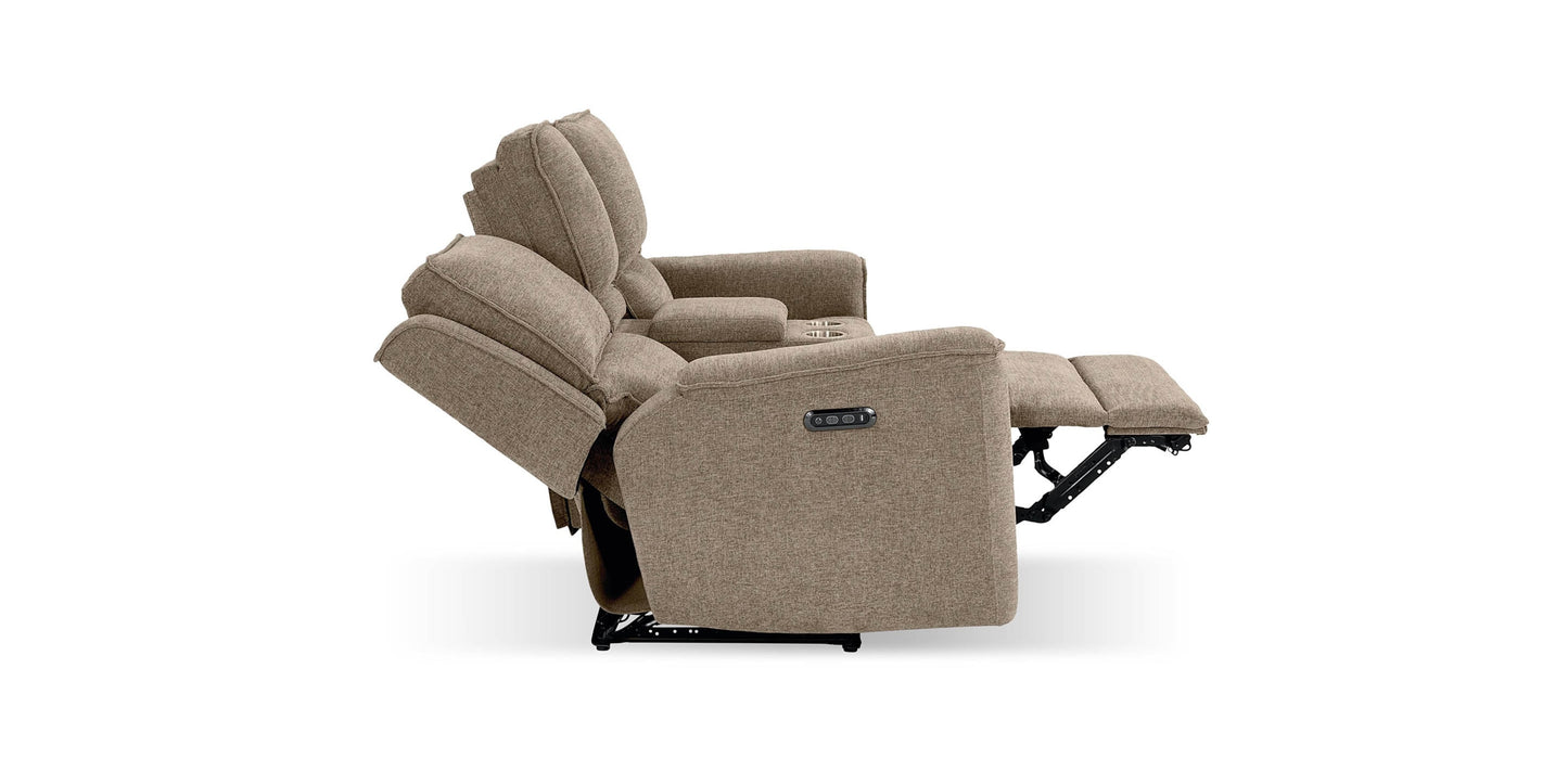 Calvin Power Reclining Loveseat with Center Console Bassett