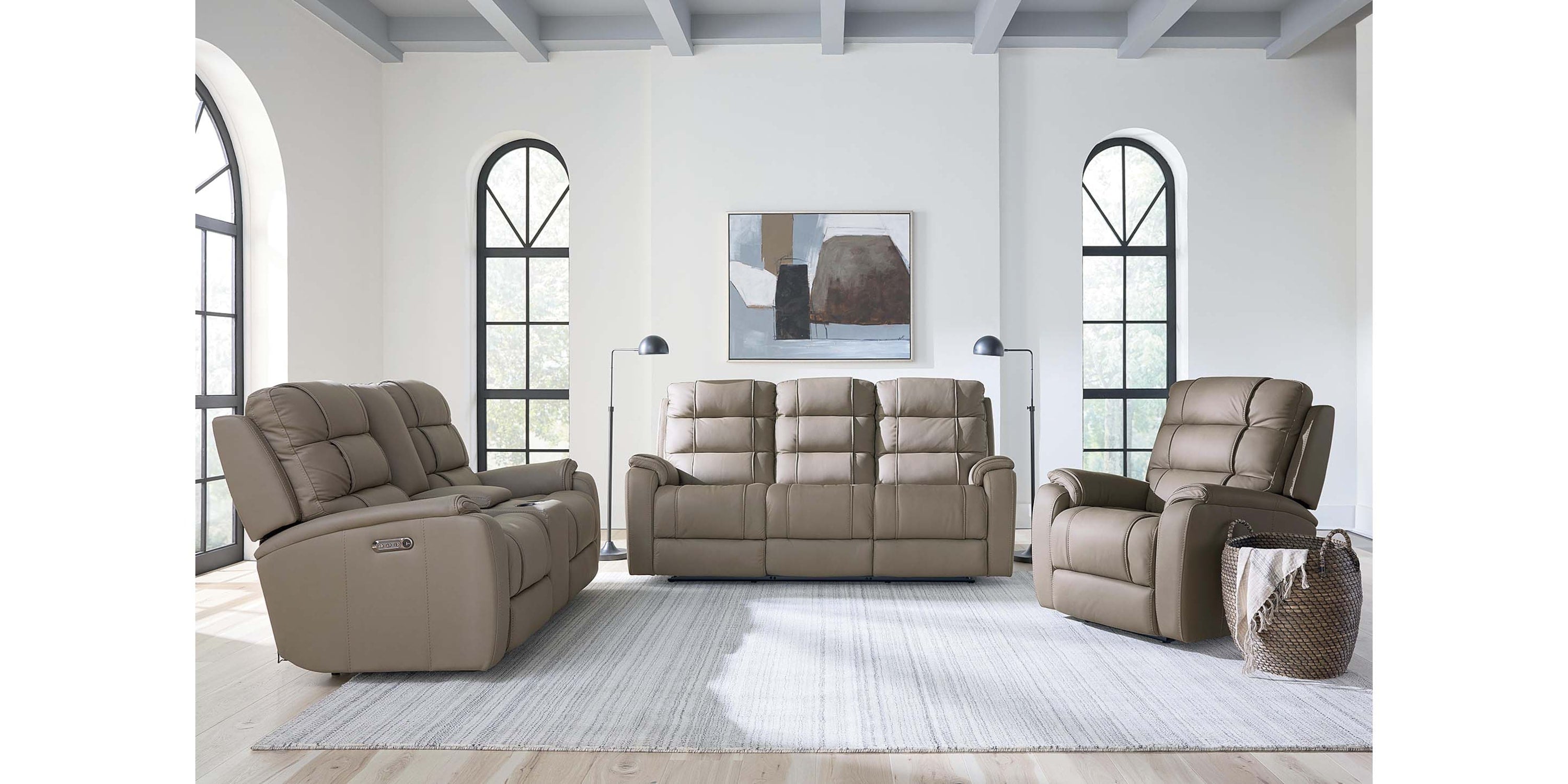 Wendell Leather Power Reclining Sofa Bassett