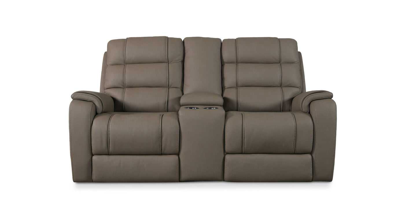Wendell Leather Power Reclining Loveseat with Center Console Bassett