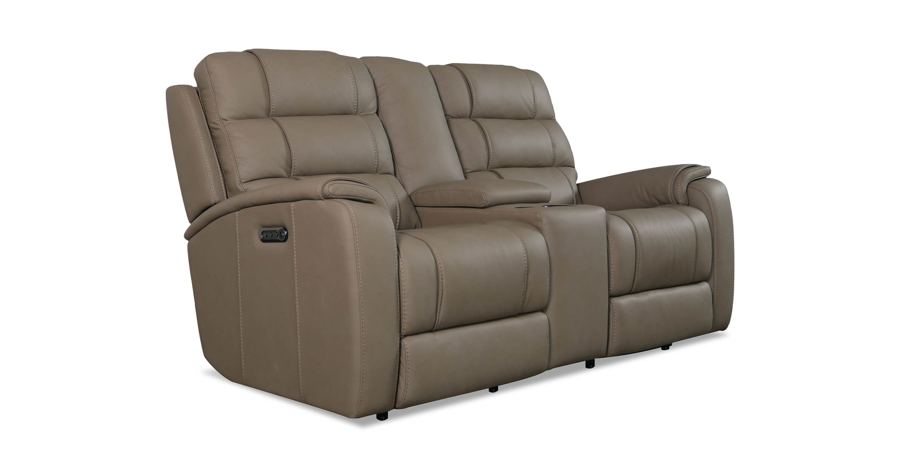 Wendell Leather Power Reclining Loveseat with Center Console Bassett
