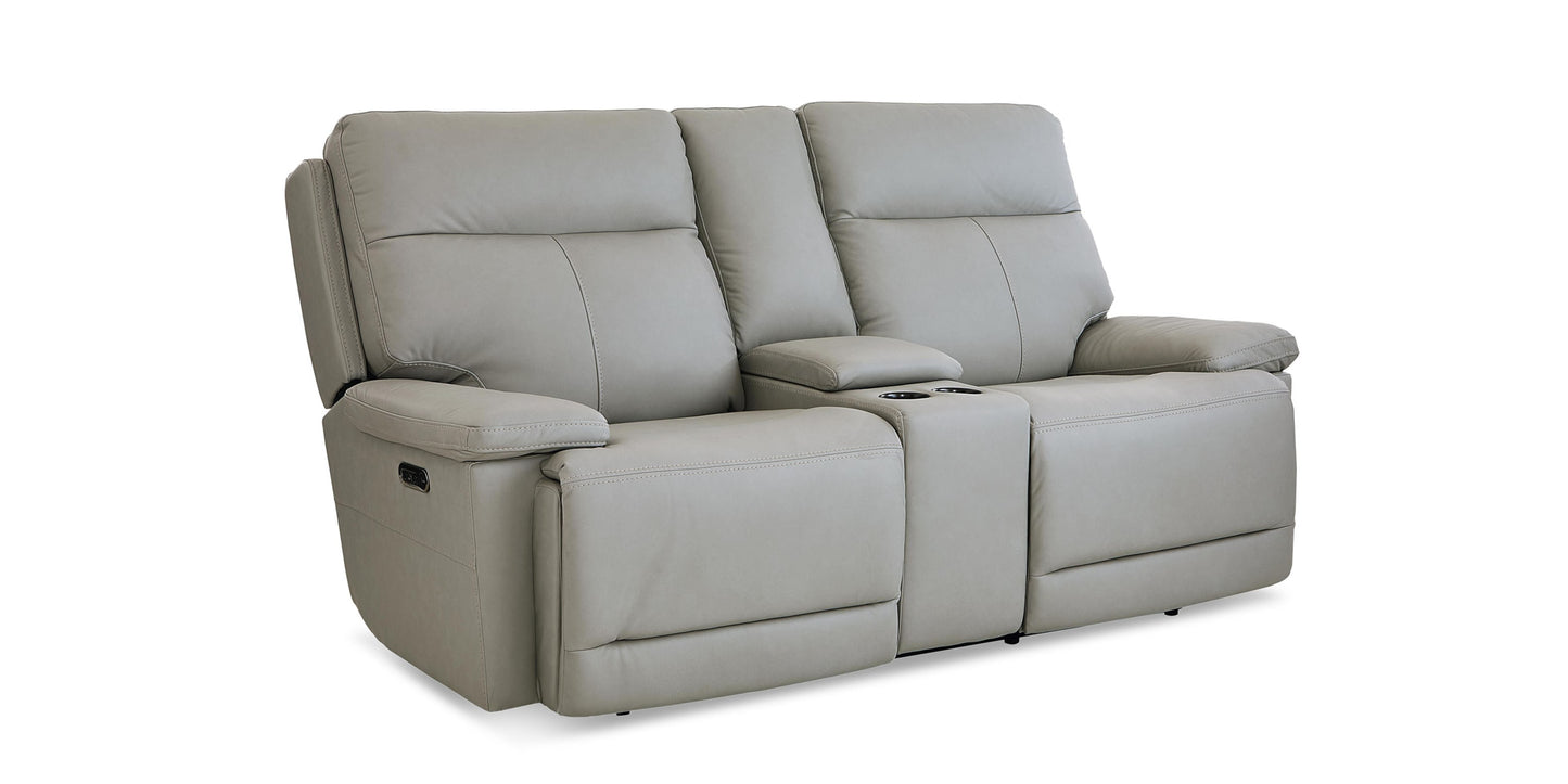 Fletcher Leather Power Reclining Loveseat with Center Console Bassett