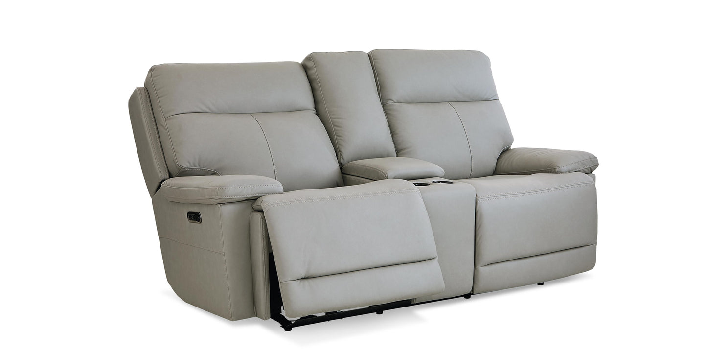 Fletcher Leather Power Reclining Loveseat with Center Console Bassett